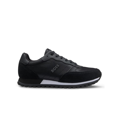 Boss Logo Trim Sneakers With Faux Leather Details Black Black