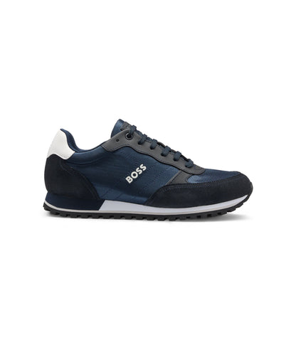 Boss Logo Trim Sneakers With Faux Leather Details Dark Blue Dark Blue