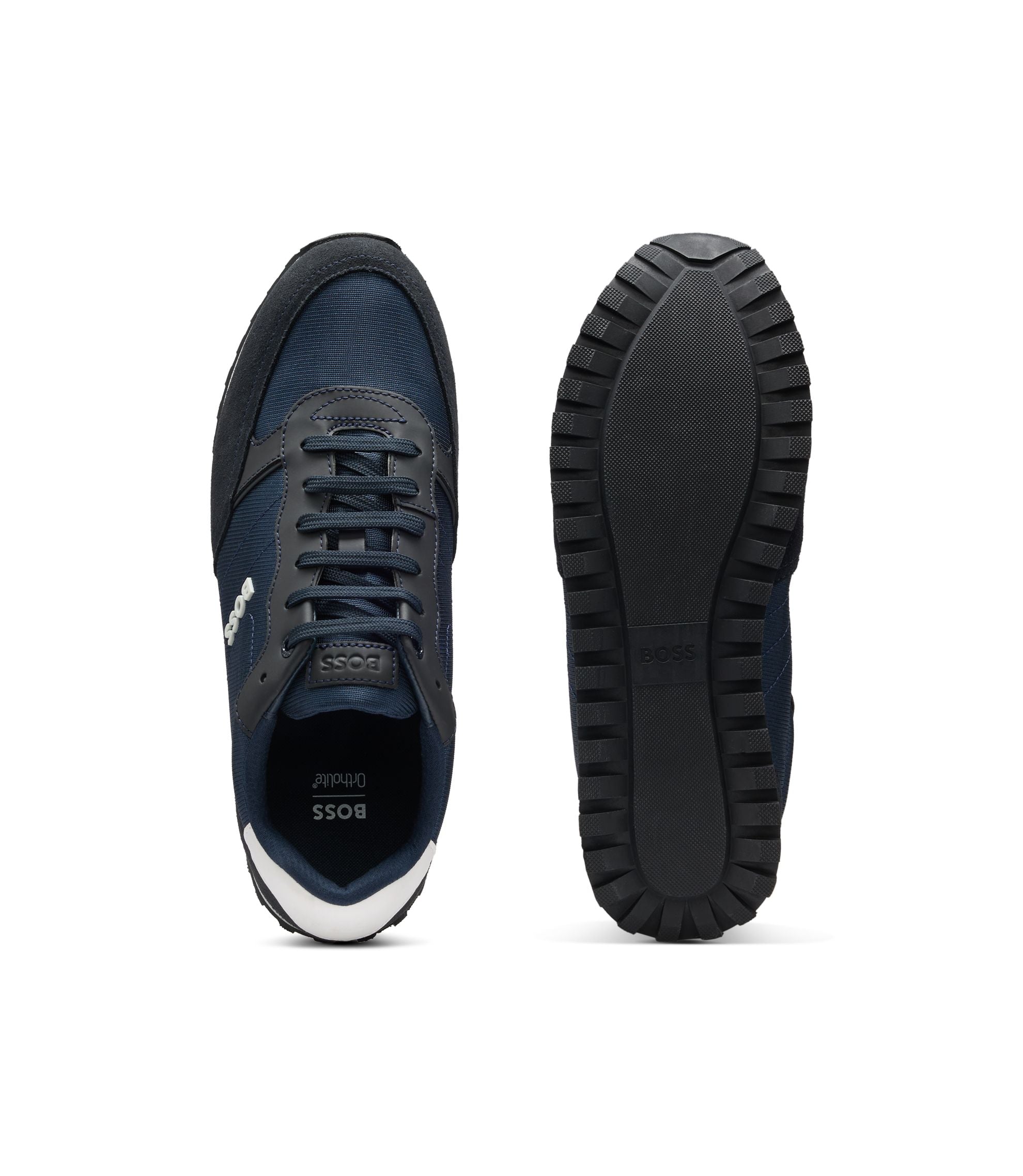 Boss Logo Trim Sneakers With Faux Leather Details Dark Blue Dark Blue