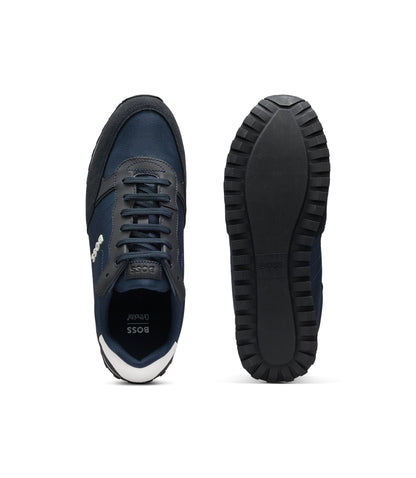 Boss Logo Trim Sneakers With Faux Leather Details Dark Blue Dark Blue