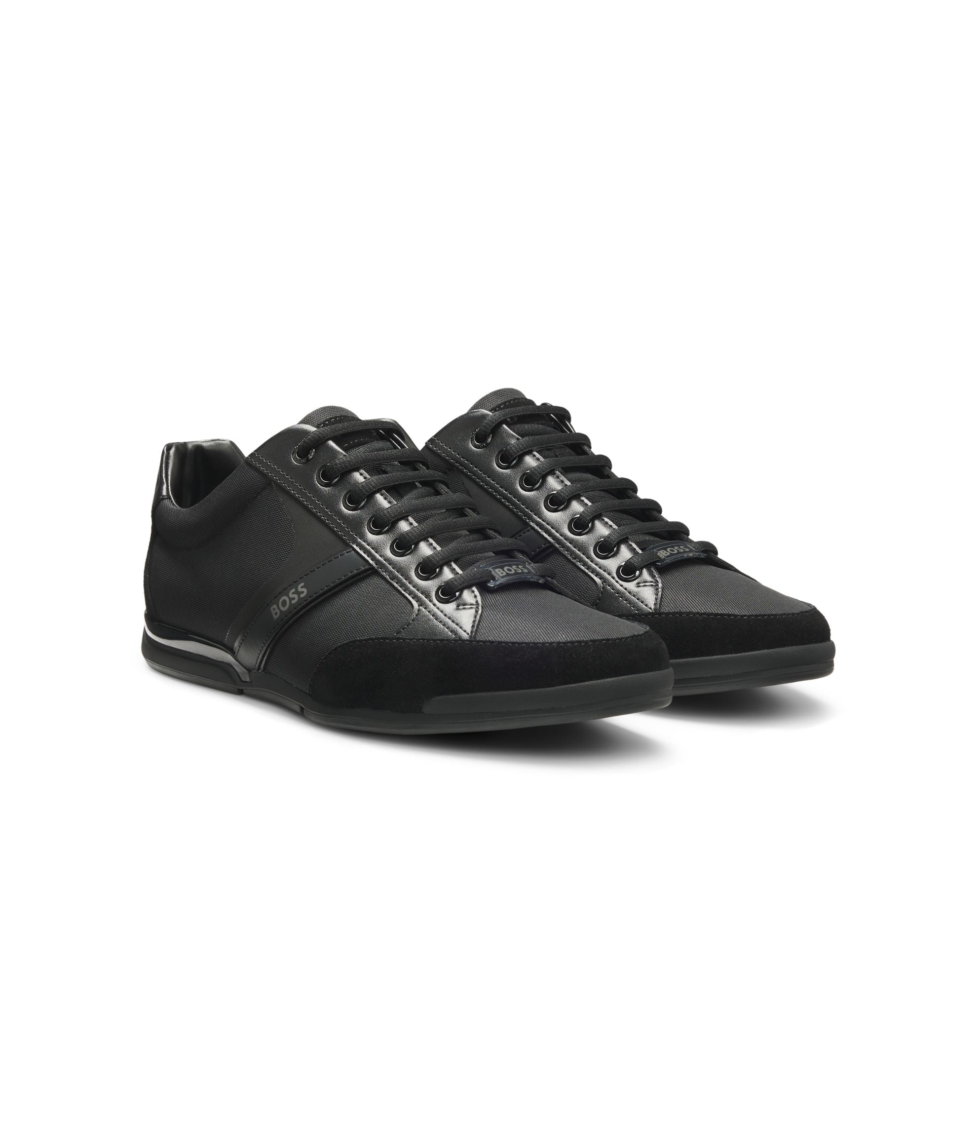 Boss Mixed Material Sneakers With Suede And Faux Leather Black Black