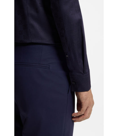 Hugo Slim Fit Shirt In Cotton With A Stacked Logo Jacquard Dark Blue