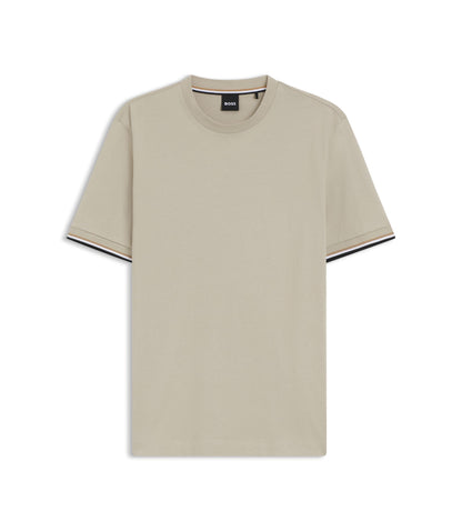 Boss Cotton Jersey T Shirt With Signature Stripe Cuffs Light Beige