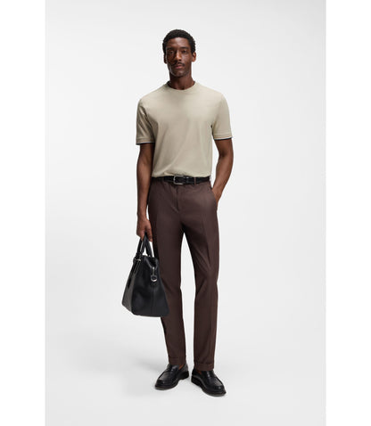 Boss Cotton Jersey T Shirt With Signature Stripe Cuffs Light Beige