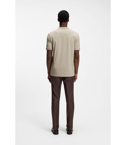 Boss Cotton Jersey T Shirt With Signature Stripe Cuffs Light Beige