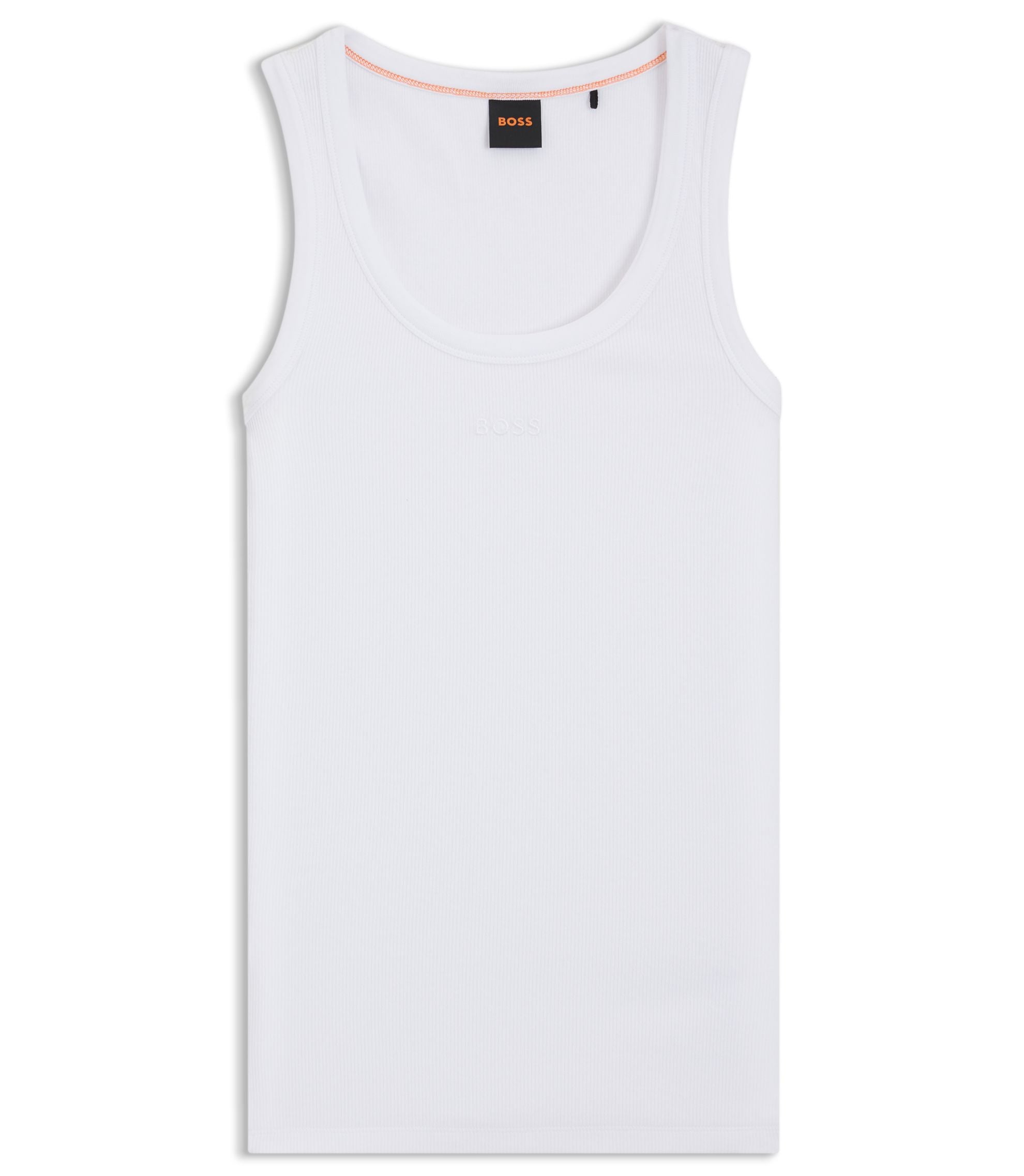 Boss Ribbed Top In Stretch Cotton White Women's