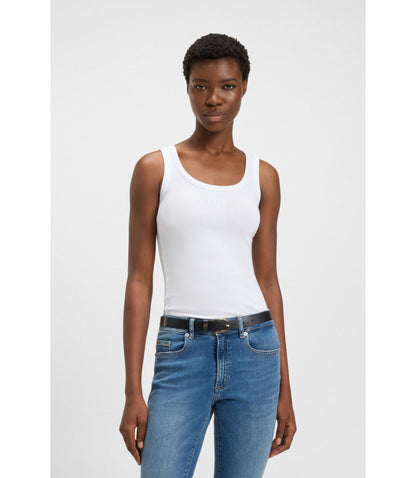 Boss Ribbed Top In Stretch Cotton White Women's