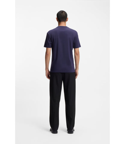 Hugo Interlock Cotton T Shirt With Metallic Stacked Logo Badge Dark Blue