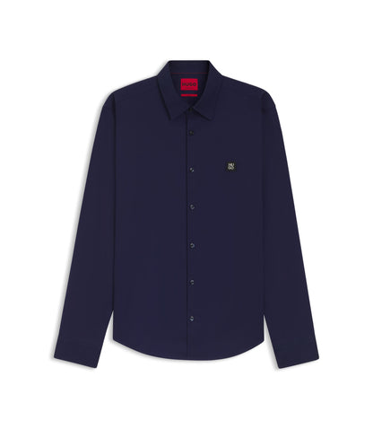 Hugo Slim Fit Shirt In Stretch Cotton Canvas Dark Blue