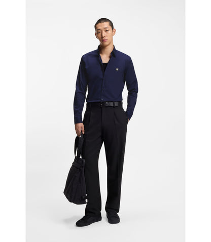 Hugo Slim Fit Shirt In Stretch Cotton Canvas Dark Blue