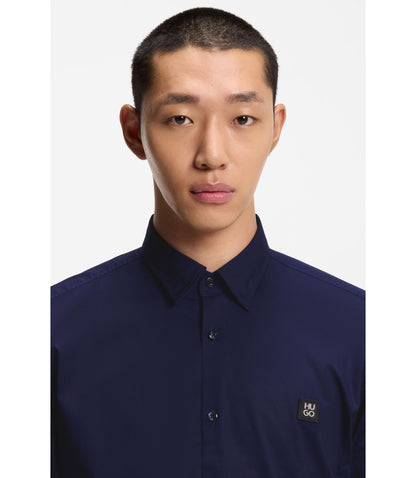 Hugo Slim Fit Shirt In Stretch Cotton Canvas Dark Blue