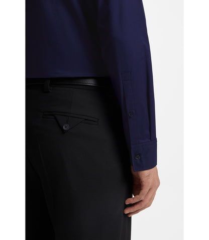 Hugo Slim Fit Shirt In Stretch Cotton Canvas Dark Blue