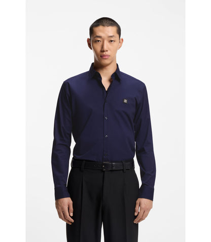 Hugo Slim Fit Shirt In Stretch Cotton Canvas Dark Blue