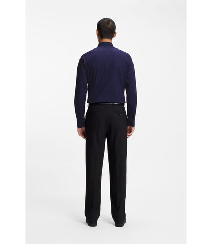 Hugo Slim Fit Shirt In Stretch Cotton Canvas Dark Blue