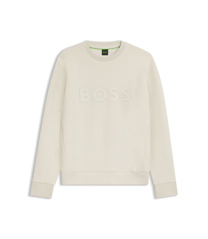 Boss Sandwich Logo Sweatshirt In Stretch Cotton White