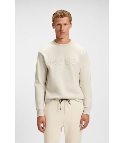 Boss Sandwich Logo Sweatshirt In Stretch Cotton White