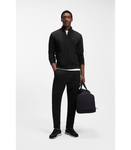 Boss Stretch Cotton Track Pants With Logo Print Black