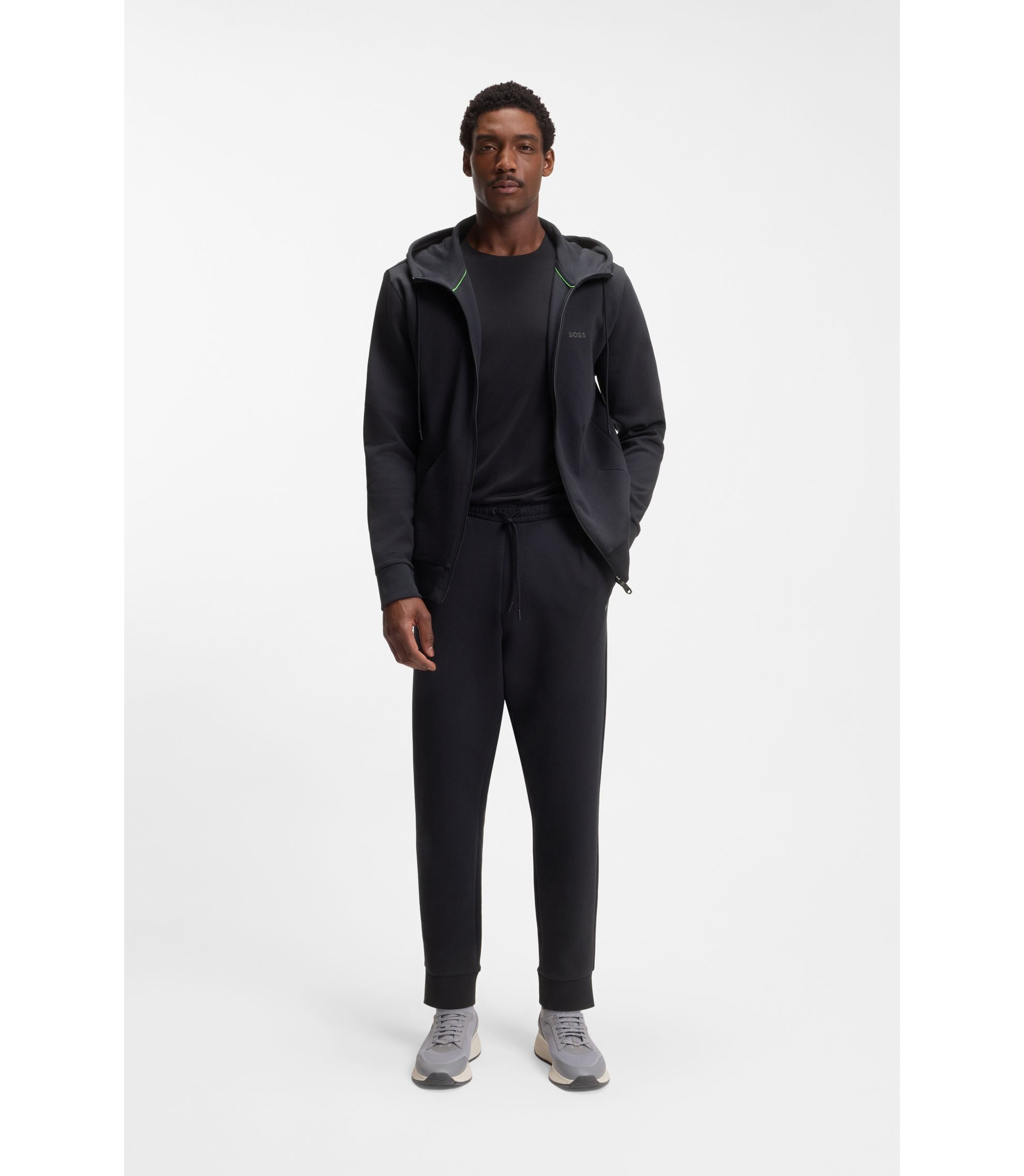 Boss Stretch Cotton Track Pants With Logo Print Dark Blue