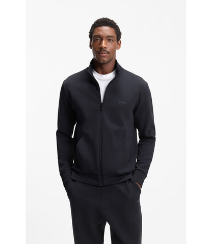 Boss Zip Up Sweatshirt In Stretch Cotton With Logo Print Dark Blue