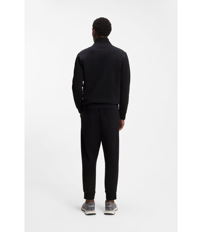 Boss Zip Up Sweatshirt In Stretch Cotton With Logo Print Dark Blue