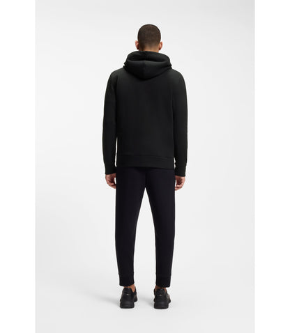 Boss Zip Up Hoodie In Stretch Cotton With Logo Print Black