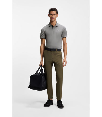 Boss Stretch Cotton Slim Fit Polo Shirt With Branding And Stripes Light Grey