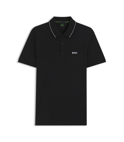 Boss Cotton Piqu Slim Fit Polo Shirt With A Collar Stripe Black
