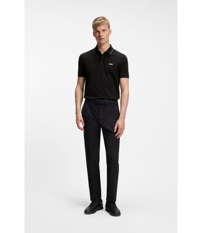 Boss Cotton Piqu Slim Fit Polo Shirt With A Collar Stripe Black