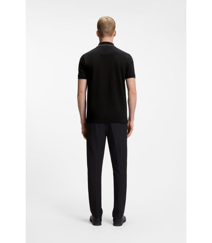 Boss Cotton Piqu Slim Fit Polo Shirt With A Collar Stripe Black