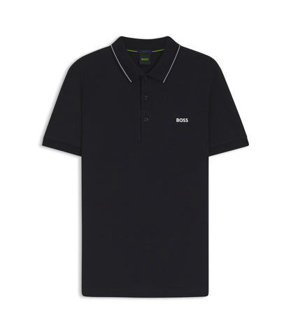 Boss Cotton Piqu Slim Fit Polo Shirt With A Collar Stripe Dark Blue