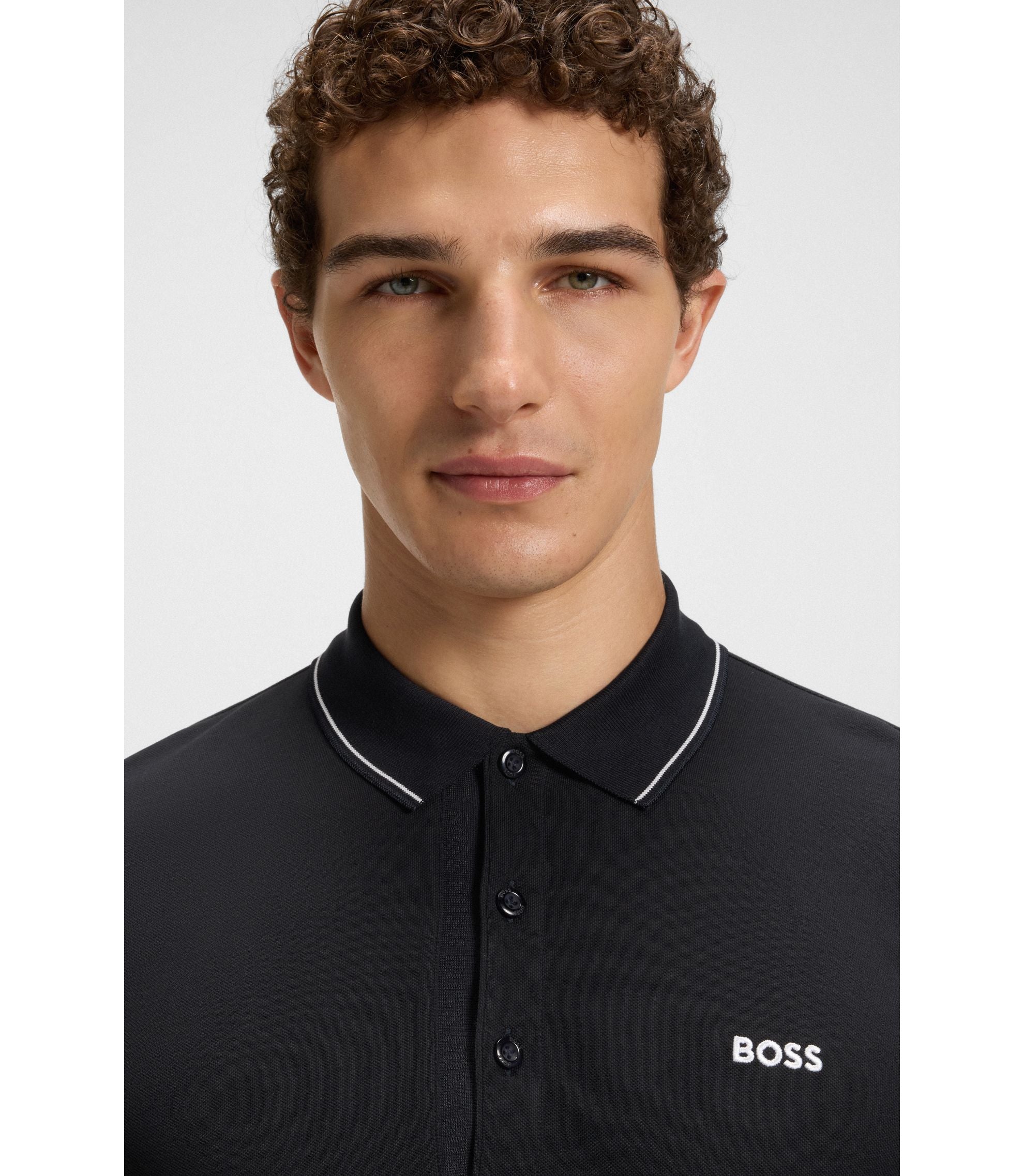 Boss Cotton Piqu Slim Fit Polo Shirt With A Collar Stripe Dark Blue