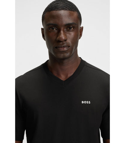 Boss Stretch Cotton Regular Fit T Shirt With Contrast Logo Black