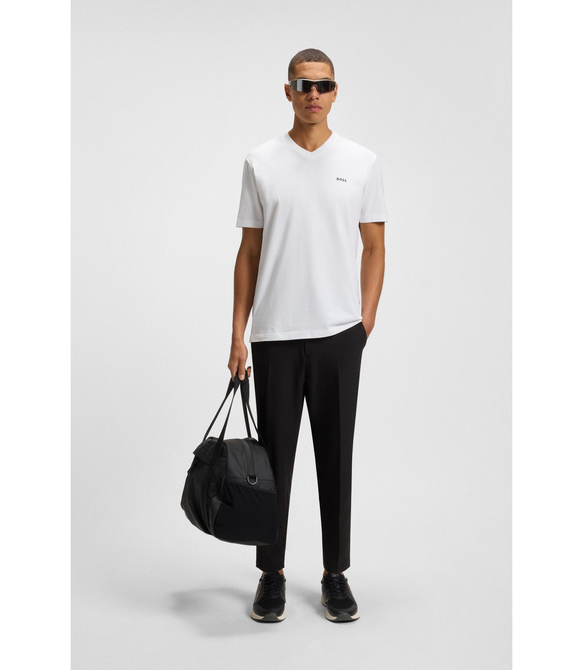 Boss Stretch Cotton Regular Fit T Shirt With Contrast Logo White