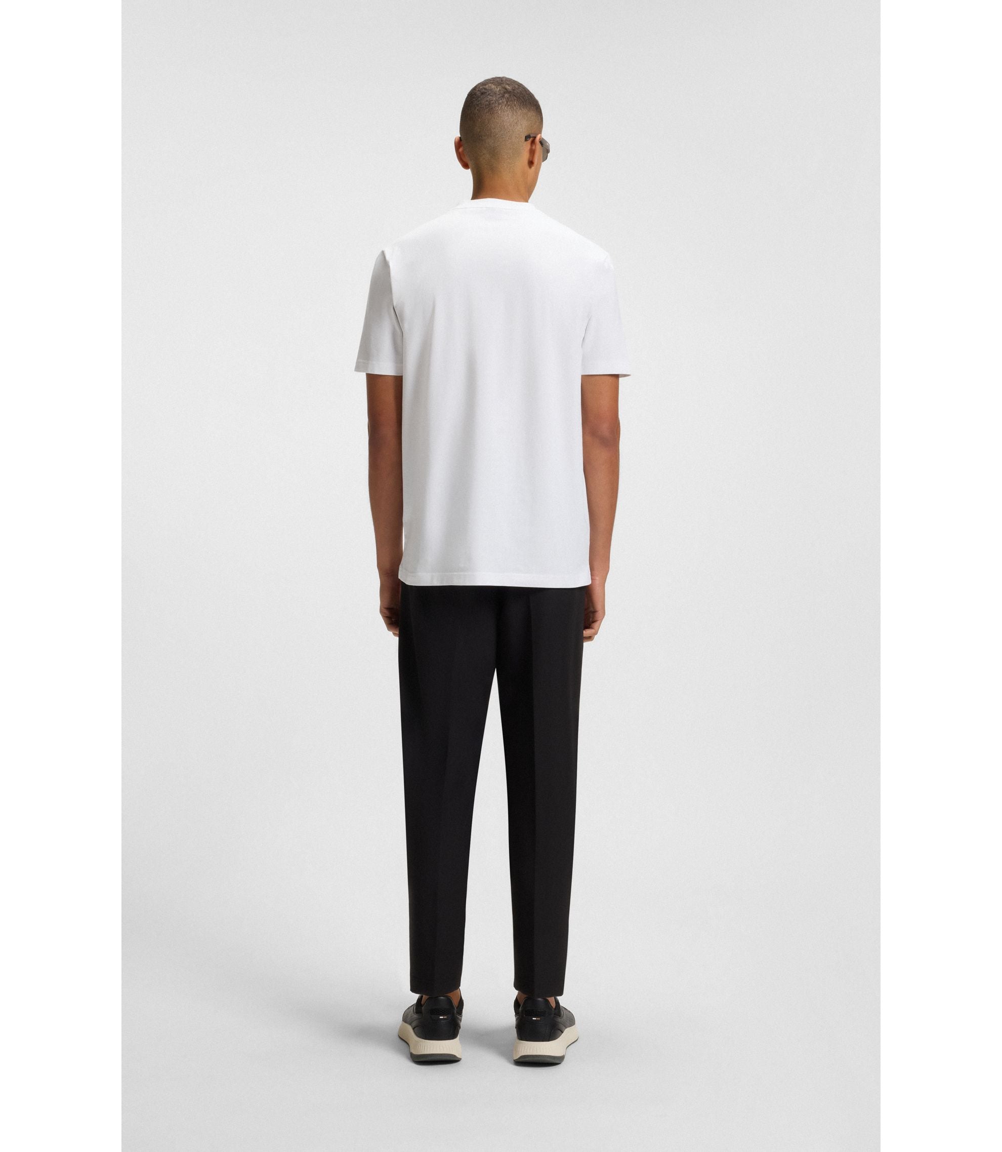 Boss Stretch Cotton Regular Fit T Shirt With Contrast Logo White