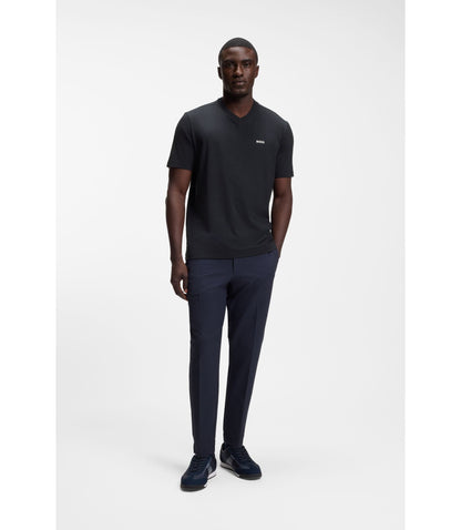 Boss Stretch Cotton Regular Fit T Shirt With Contrast Logo Dark Blue
