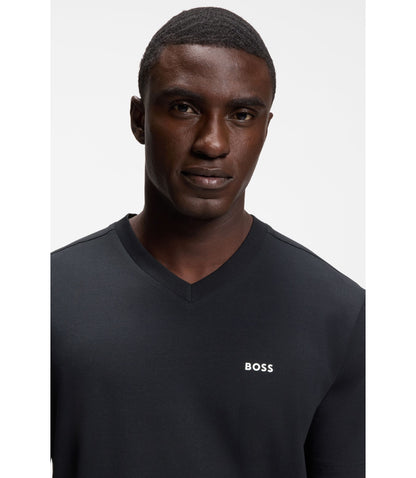 Boss Stretch Cotton Regular Fit T Shirt With Contrast Logo Dark Blue