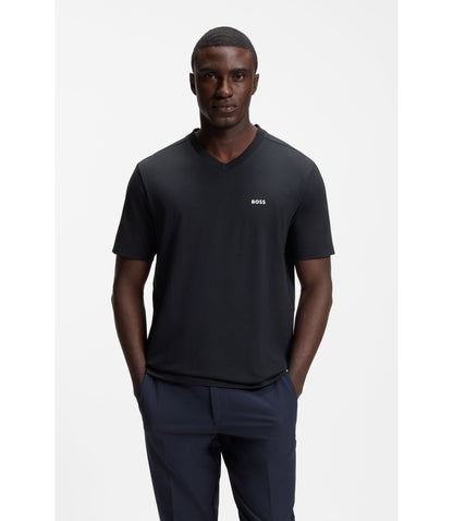 Boss Stretch Cotton Regular Fit T Shirt With Contrast Logo Dark Blue