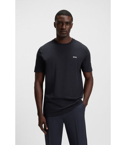Boss Stretch Cotton T Shirt With Logo Detail Dark Blue
