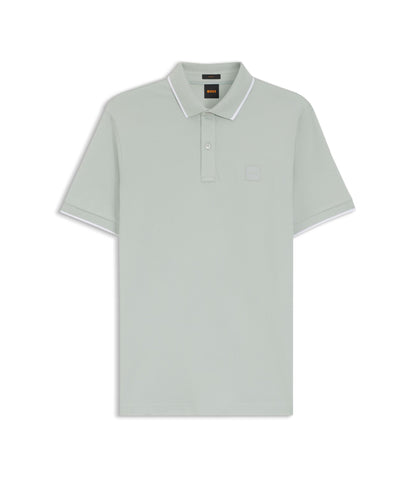 Boss Logo Patch Slim Fit Polo Shirt In Stretch Cotton Silver