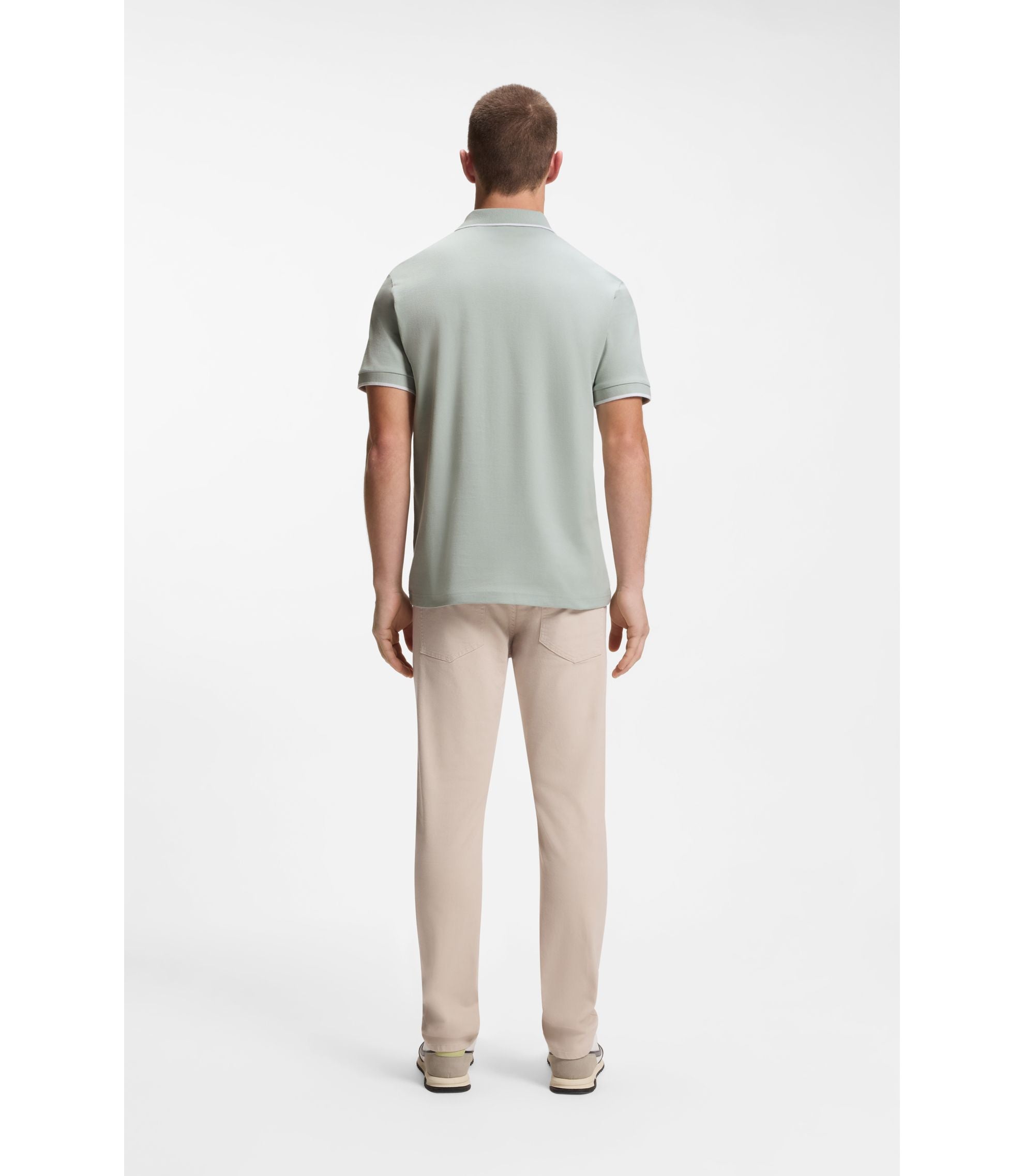 Boss Logo Patch Slim Fit Polo Shirt In Stretch Cotton Silver