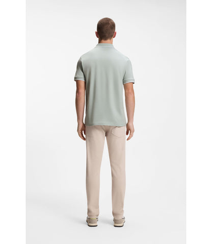 Boss Logo Patch Slim Fit Polo Shirt In Stretch Cotton Silver
