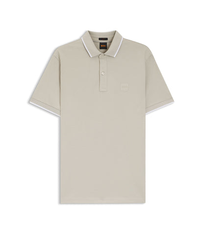 Boss Logo Patch Slim Fit Polo Shirt In Stretch Cotton Light Grey