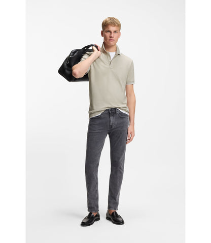 Boss Logo Patch Slim Fit Polo Shirt In Stretch Cotton Light Grey