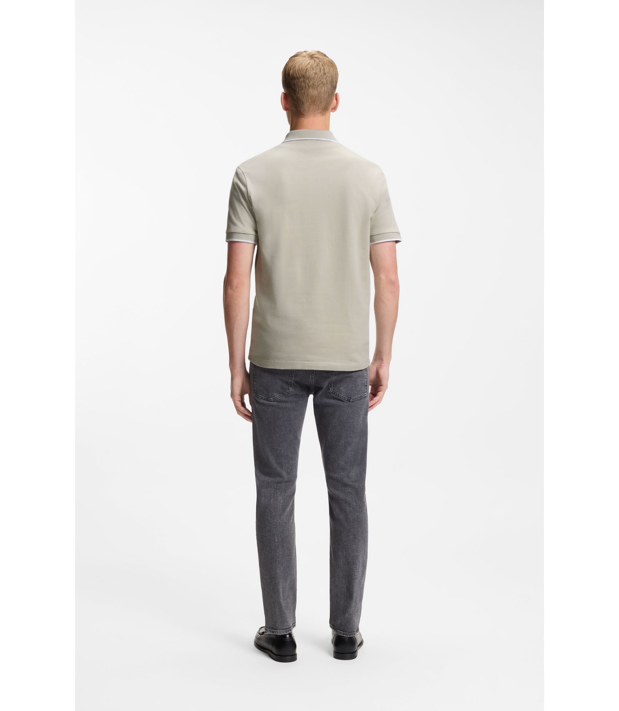 Boss Logo Patch Slim Fit Polo Shirt In Stretch Cotton Light Grey