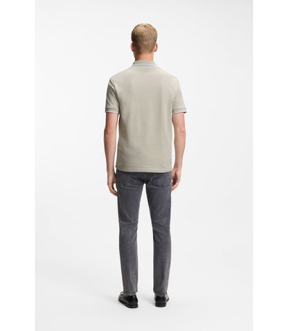 Boss Logo Patch Slim Fit Polo Shirt In Stretch Cotton Light Grey