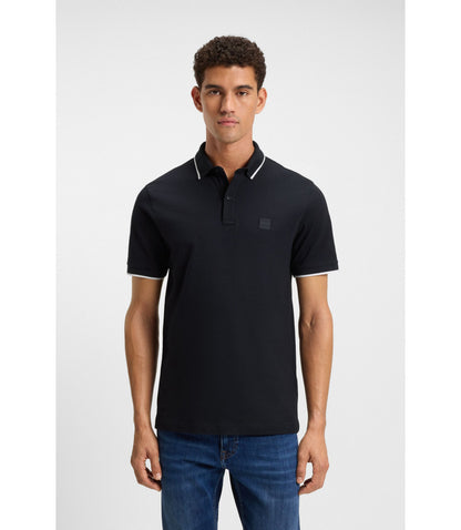 Boss Logo Patch Slim Fit Polo Shirt In Stretch Cotton Dark Blue