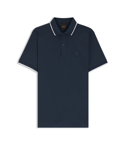 Boss Logo Patch Slim Fit Polo Shirt In Stretch Cotton Light Blue