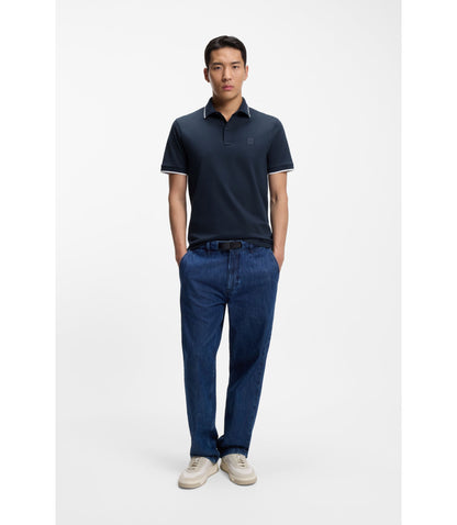 Boss Logo Patch Slim Fit Polo Shirt In Stretch Cotton Light Blue