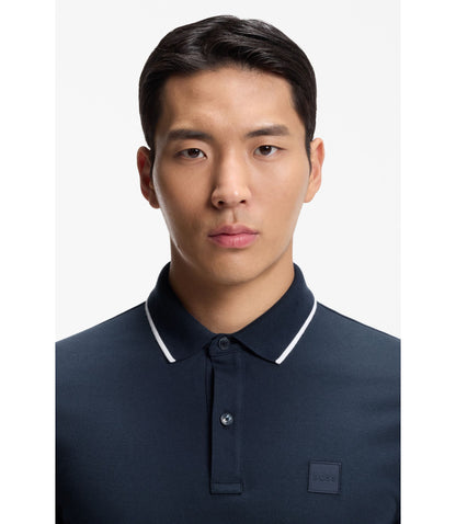 Boss Logo Patch Slim Fit Polo Shirt In Stretch Cotton Light Blue