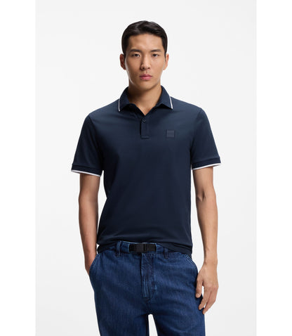 Boss Logo Patch Slim Fit Polo Shirt In Stretch Cotton Light Blue